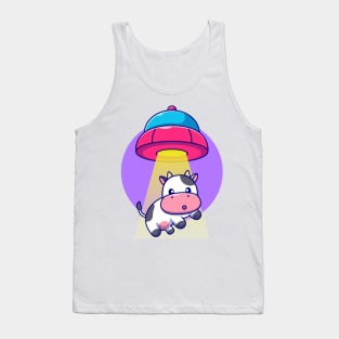 Cute Cow Sucked In UFO Spacecraft Cartoon Tank Top